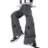Star High Waist Straight Baggy Wide Leg Jeans